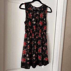 Forever 21 Black Floral Lace Back Dress - M